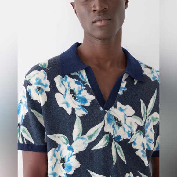 NWT JCrew Cashmere short-sleeve johnny-collar sweater-polo in floral print - Picture 2 of 4
